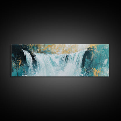 Majestic Waterfall Scene Framed Canvas Print Nature Landscape Painting, Living Room Wall Art, Tranquil River Artwork, Rustic Decor