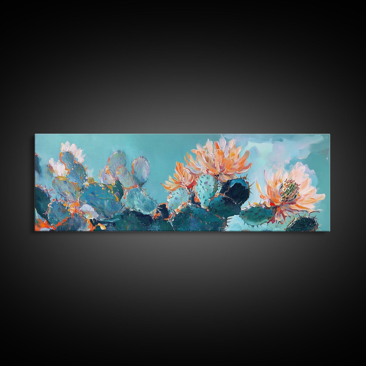 Blooming Cactus Flowers Canvas Print Vibrant Desert Painting, Boho Wall Art, Southwest Decor, Botanical Living Room Artwork