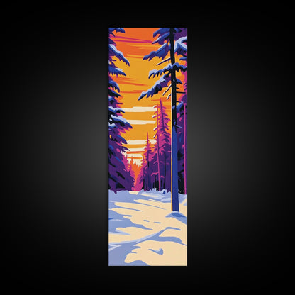 Snowy Pine Forest, Winter Wonderland, Christmas Sunset, Framed Canvas Print, Holiday Wall Art, Cozy Cabin Decor, Rustic Lodge Vibes