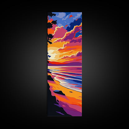 Coastal Sunset, Beach Art, Ocean View, Framed Canvas Print, Vibrant Seascape, Warm Summer Aesthetic, Living Room Art, Minimalist