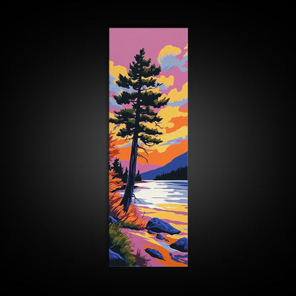 Solitary Pine Tree, Wilderness Art, Scenic Lake View, Outdoor Adventure Canvas Print, Sunset Landscape, Mountain Inspired