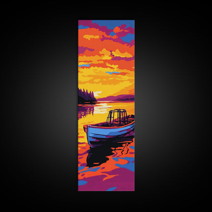 Boat, Sunset, Water, Reflection, Framed Canvas Print, Nautical Wall Art, Coastal Decor, Lakehouse Art, Cabin Wall Art, Living Room Art