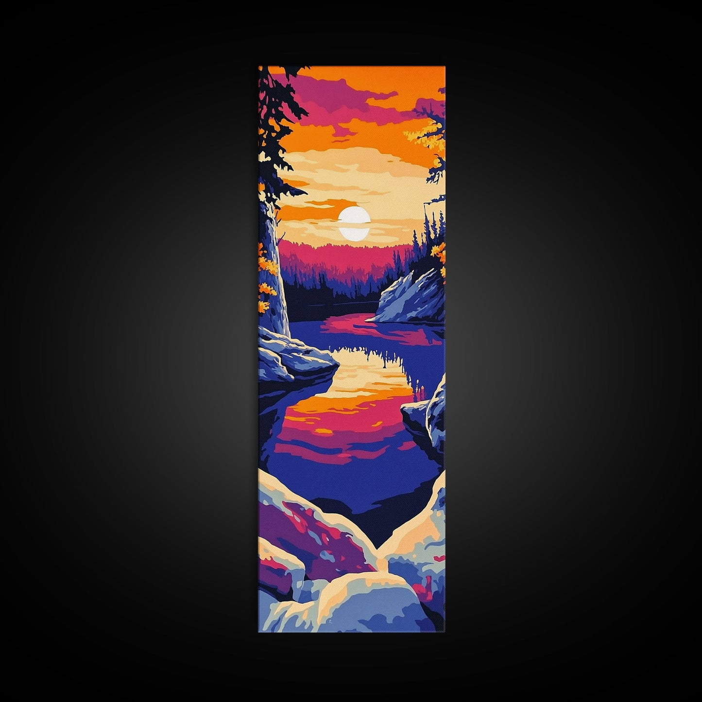 Sunset Lake, Colorful Landscape, Nature Wall Art, Framed Canvas Print, Boho Decor, Living Room Art, Rustic Home, Autumn Art