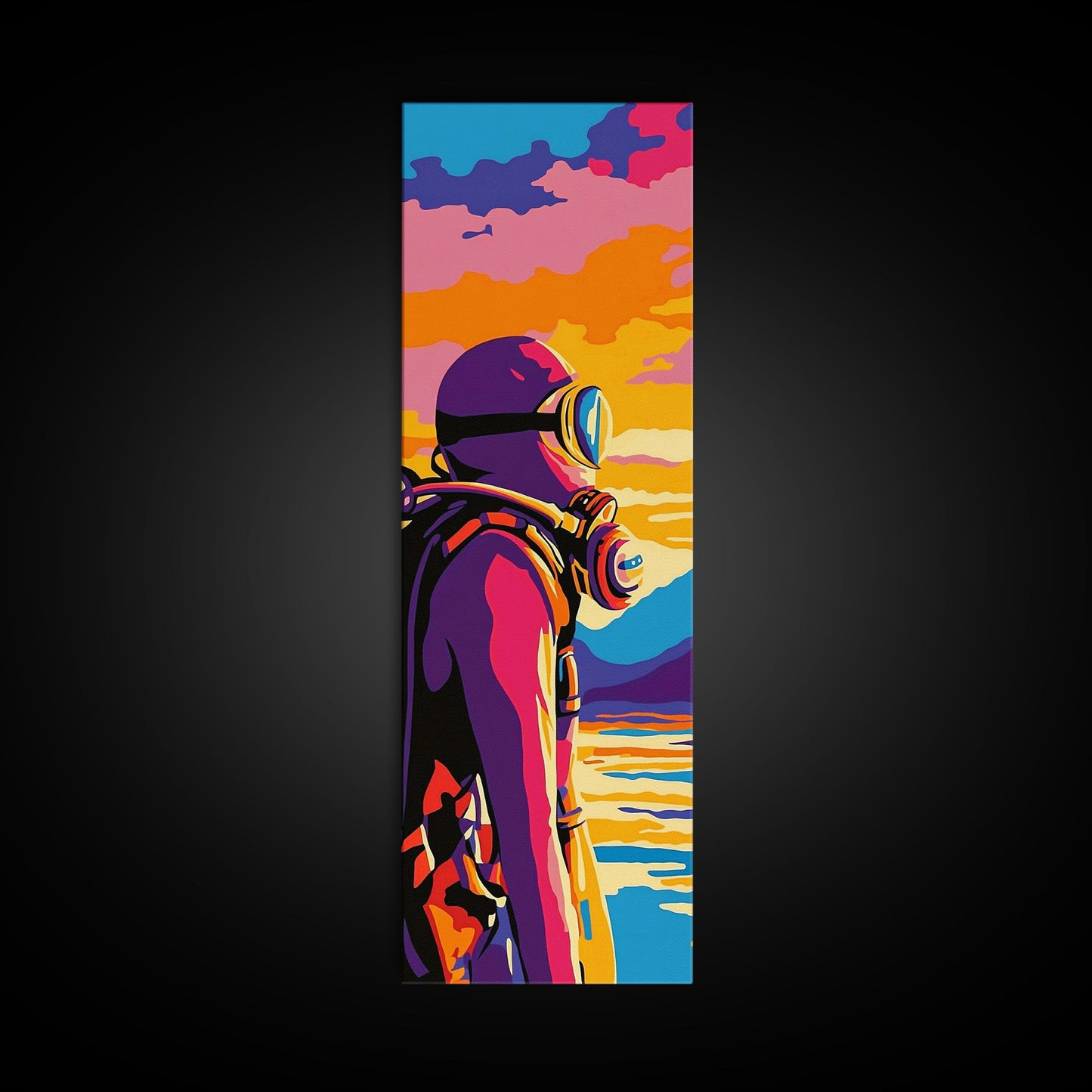 Deep Sea Diver, Adventure Art, Vibrant Ocean Exploration, Canvas Print, Nautical Wall Decor, Coastal Home Art, Unique Gift Idea