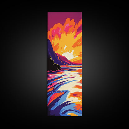 Ocean Sunset, Vibrant Landscape, Framed Canvas Print, Coastal Art, Beach House Decor, Living Room Art, Minimalist Nature Painting