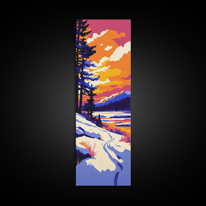 Winter Wonderland, Snowy Landscape, Mountain Art, Framed Canvas Print, Rustic Lodge Decor, Nature Painting, Seasonal Wall Art