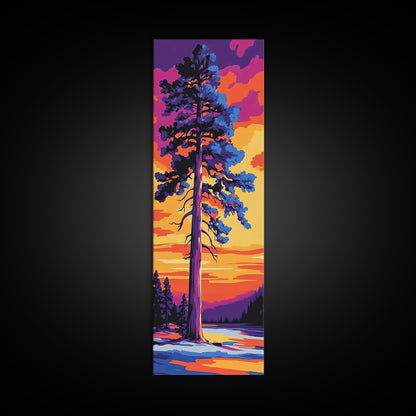 Tall Pine Tree, Sunset Forest Art, Vibrant Nature Wall Decor, Woodland Painting, Rustic Home Decor, Living Room Art, Canvas Print