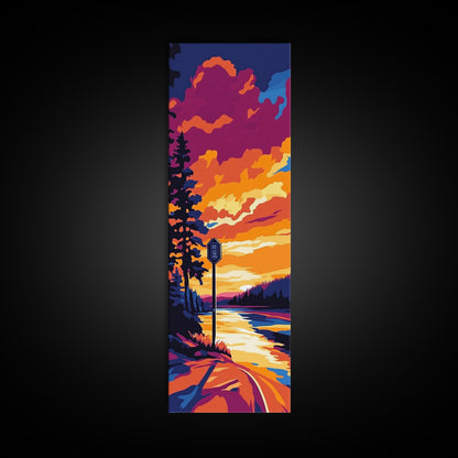 Roadside Sign, Sunset Highway Art, Scenic Landscape Painting, Rustic Wall Decor, Adventure Art, Living Room Wall Art, Canvas Print