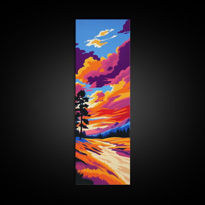 Golden River, Sunset Meadow, Vibrant Sky, Nature Wall Art, Framed Canvas Print, Boho Home Decor, Peaceful Landscape Aesthetic