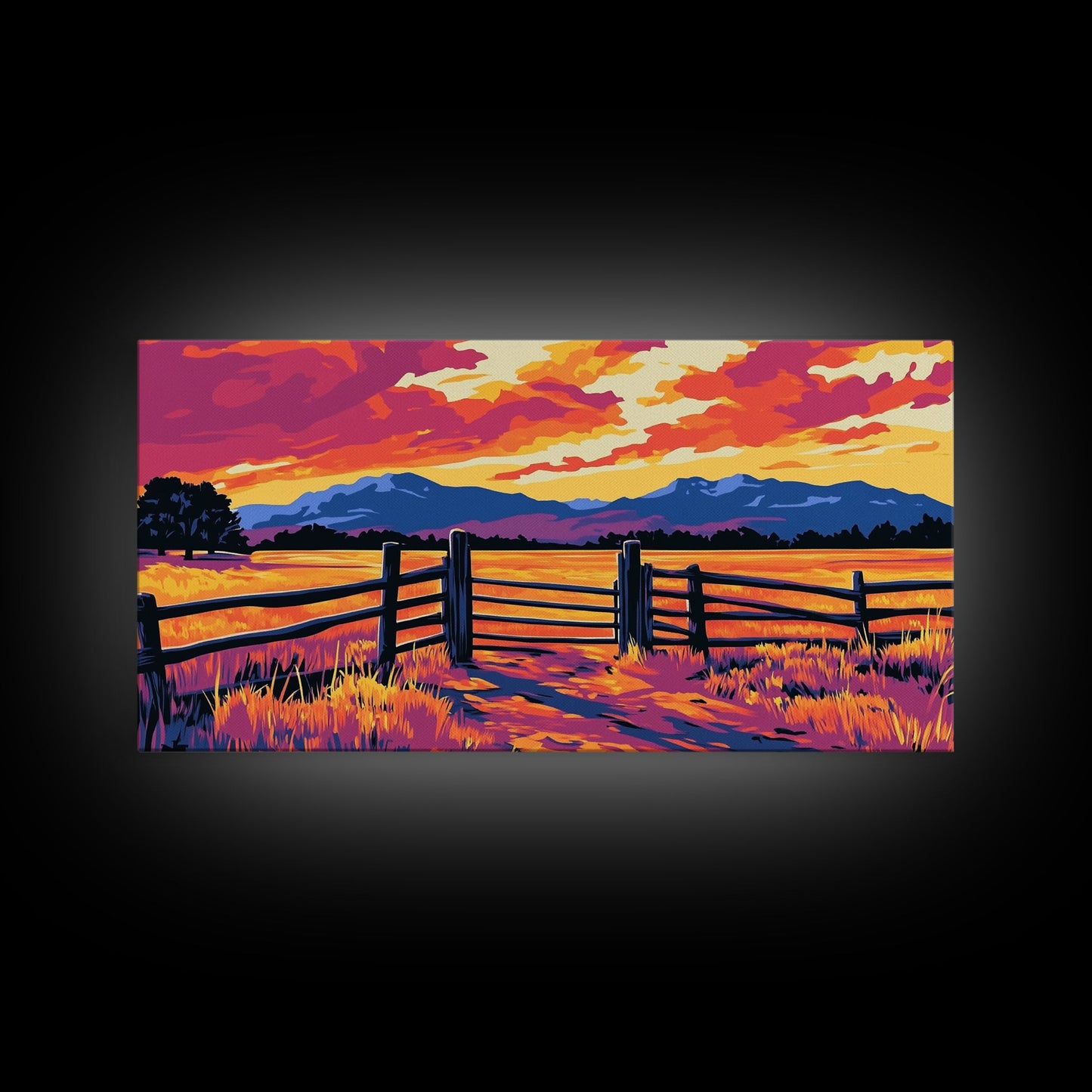 Rustic Fence, Prairie Landscape, Western Wall Art, Golden Fields, Warm Sunset, Country Aesthetic, Entryway, Canvas Print