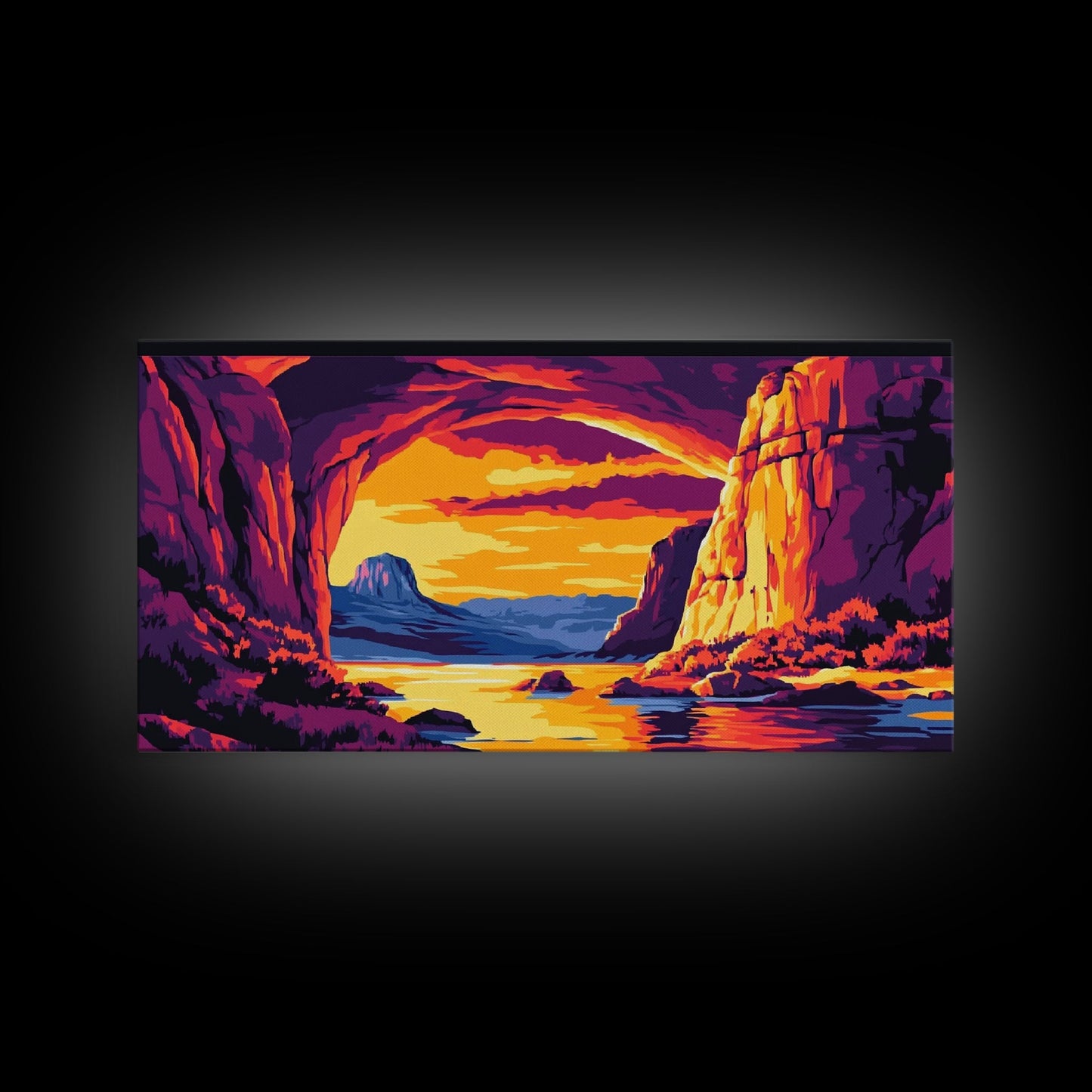 Canyon View, River Sunset, Majestic Landscape, Southwest Decor, Warm Tones, Nature Escape, Living Room or Office, Framed Canvas Print