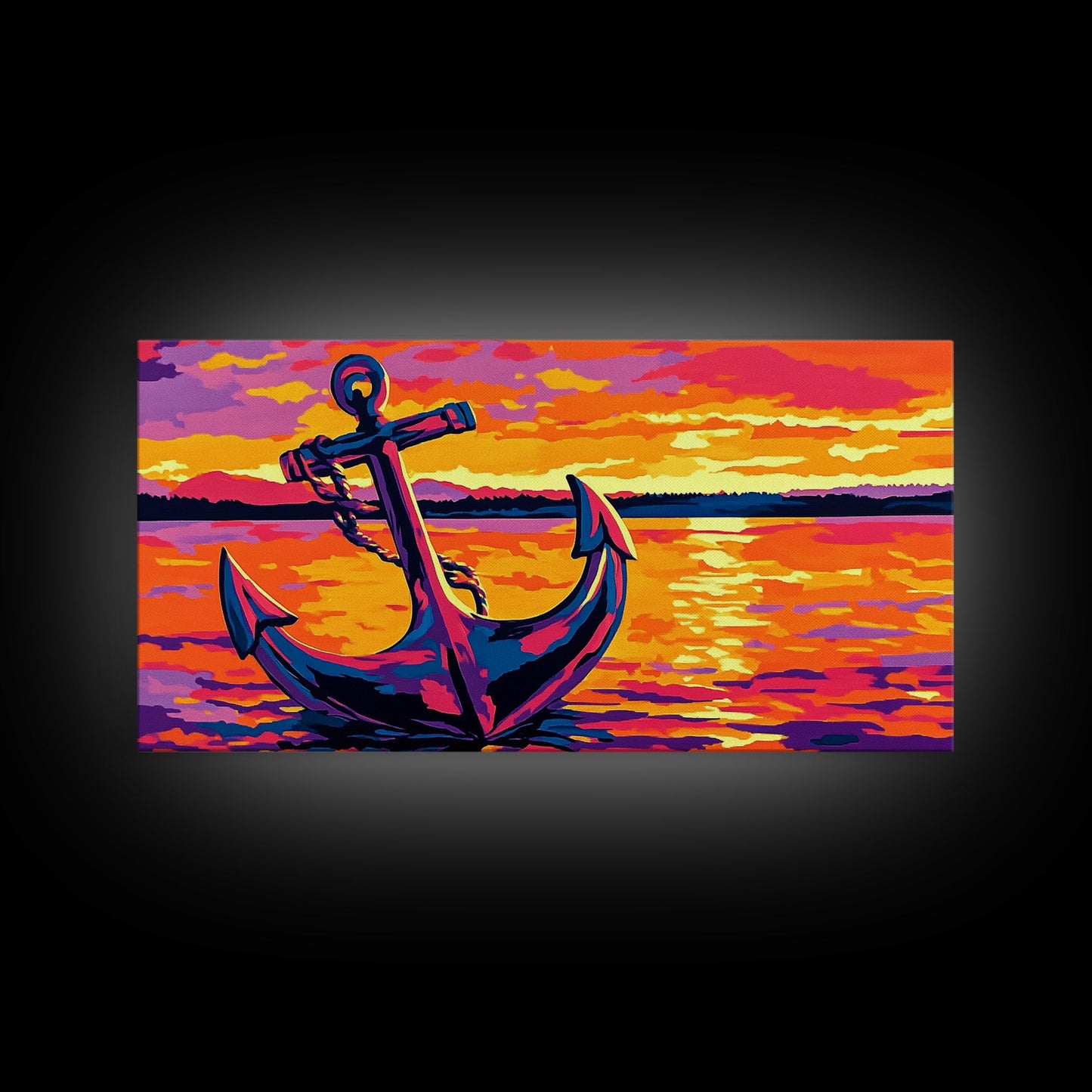 Anchor Sunset, Nautical Wall Art, Coastal Home Decor, Bold Ocean Print, Canvas Print, Beach House Art, Living Room Wall Art