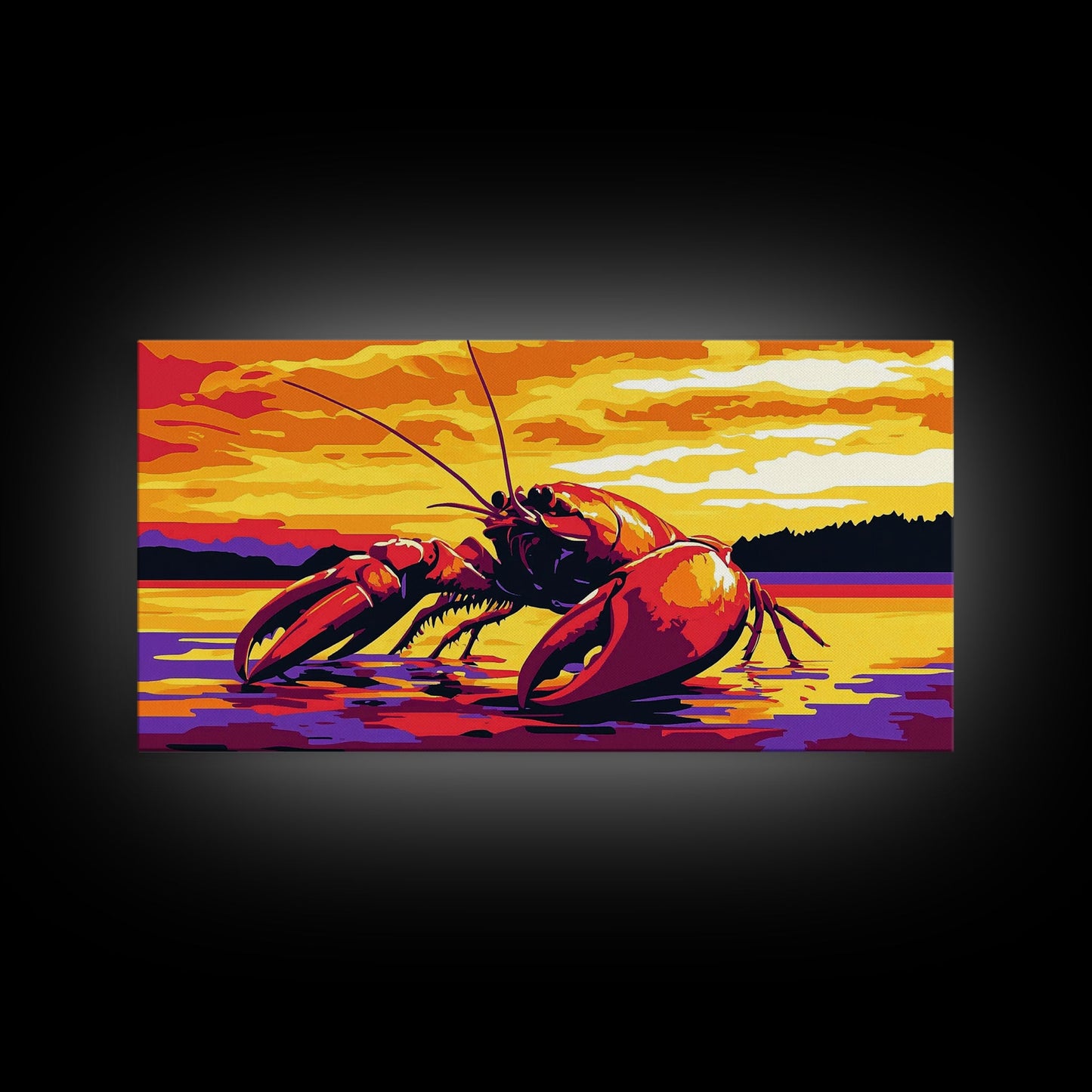 Riesenhummer, maritimes Kunstwerk, Kunst rund um Meeresfrüchte, gerahmter Leinwanddruck, Küstenwanddekoration, Gemälde mit Meeresmotiven, lebendige Meereskunst