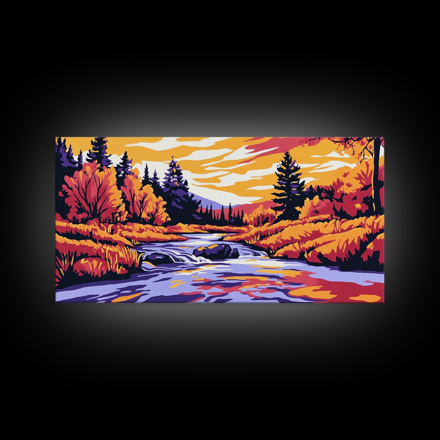 Autumn River, Fall Colors, Nature Scene, Framed Canvas Print, Rustic Home Decor, Living Room Wall Art, Landscape Painting, Boho Art