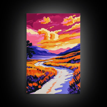 Sunset River, Vibrant Reflections, Colorful Landscape, Nature Art, Framed Canvas Print, Living Room Wall Art, Rustic Decor, Autumn Scene