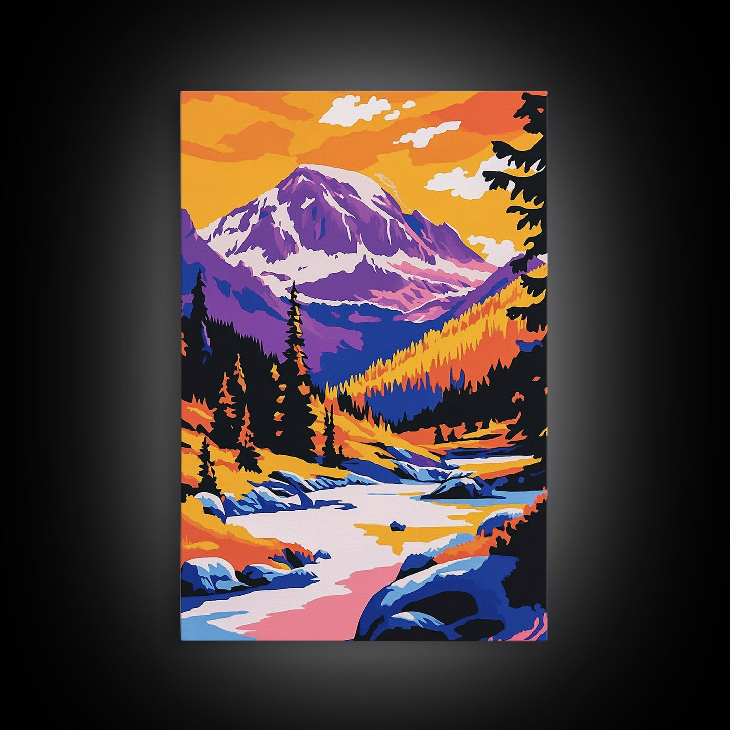 Snowy Peaks, Majestic Mountains, Wilderness Landscape, Cabin Aesthetic, Cozy Decor, Adventure Theme, Living Room, Canvas Print, Bold Colors