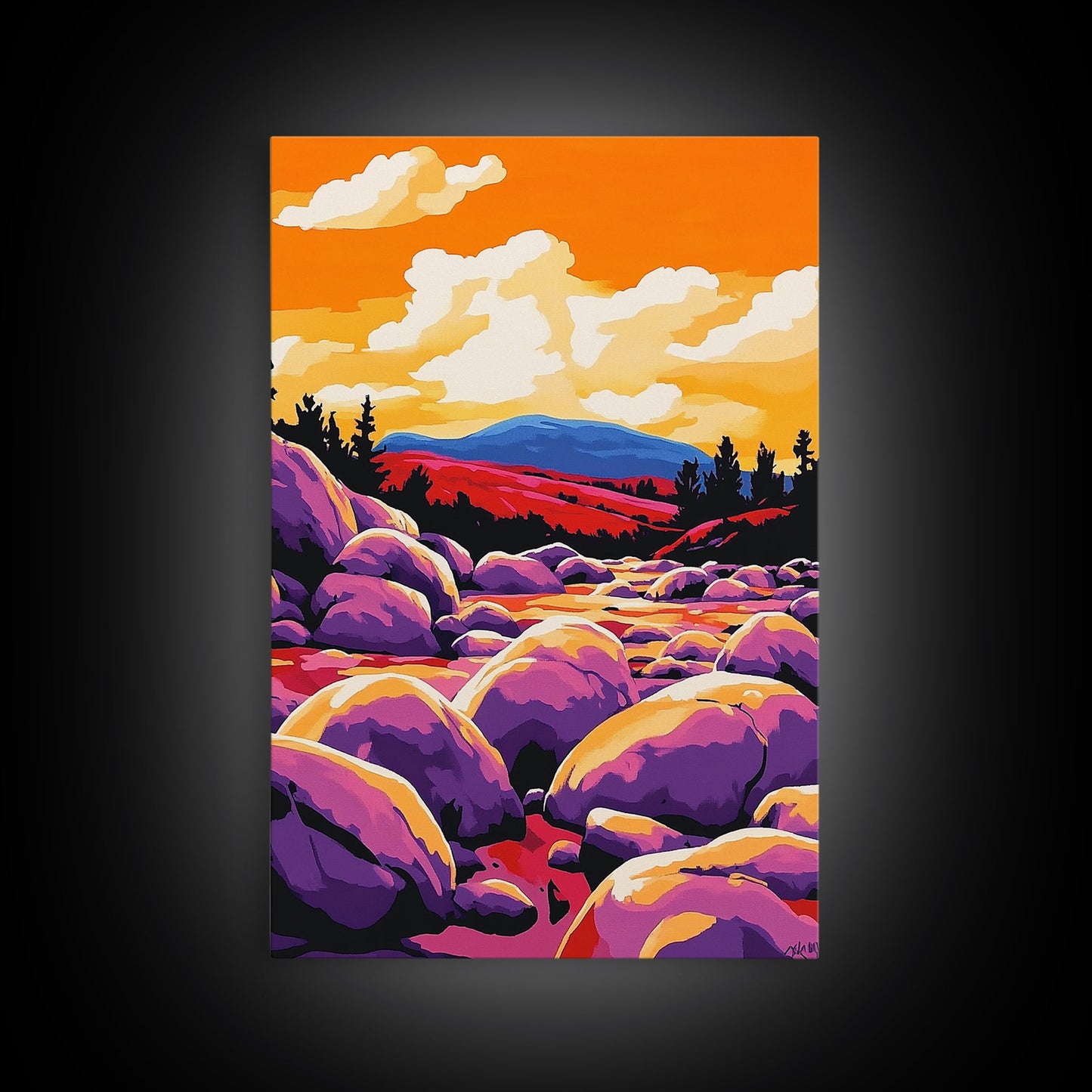 Sunset River, Nature Wall Art, Vibrant Landscape, Autumn Decor, Framed Canvas Print, Living Room Art, Bold Colors, Modern Art