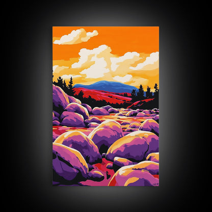 Sunset River, Nature Wall Art, Vibrant Landscape, Autumn Decor, Framed Canvas Print, Living Room Art, Bold Colors, Modern Art