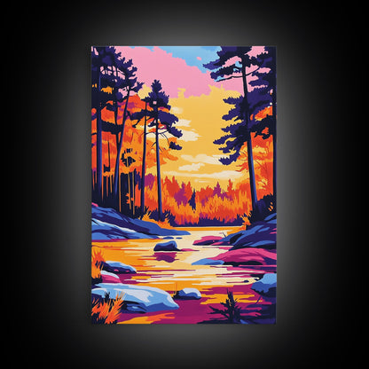 Autumn Forest, Golden Trees, Reflections On Water, Fall Landscape, Canvas Print, Cozy Home Decor, Warm Tones, Seasonal Wall Art