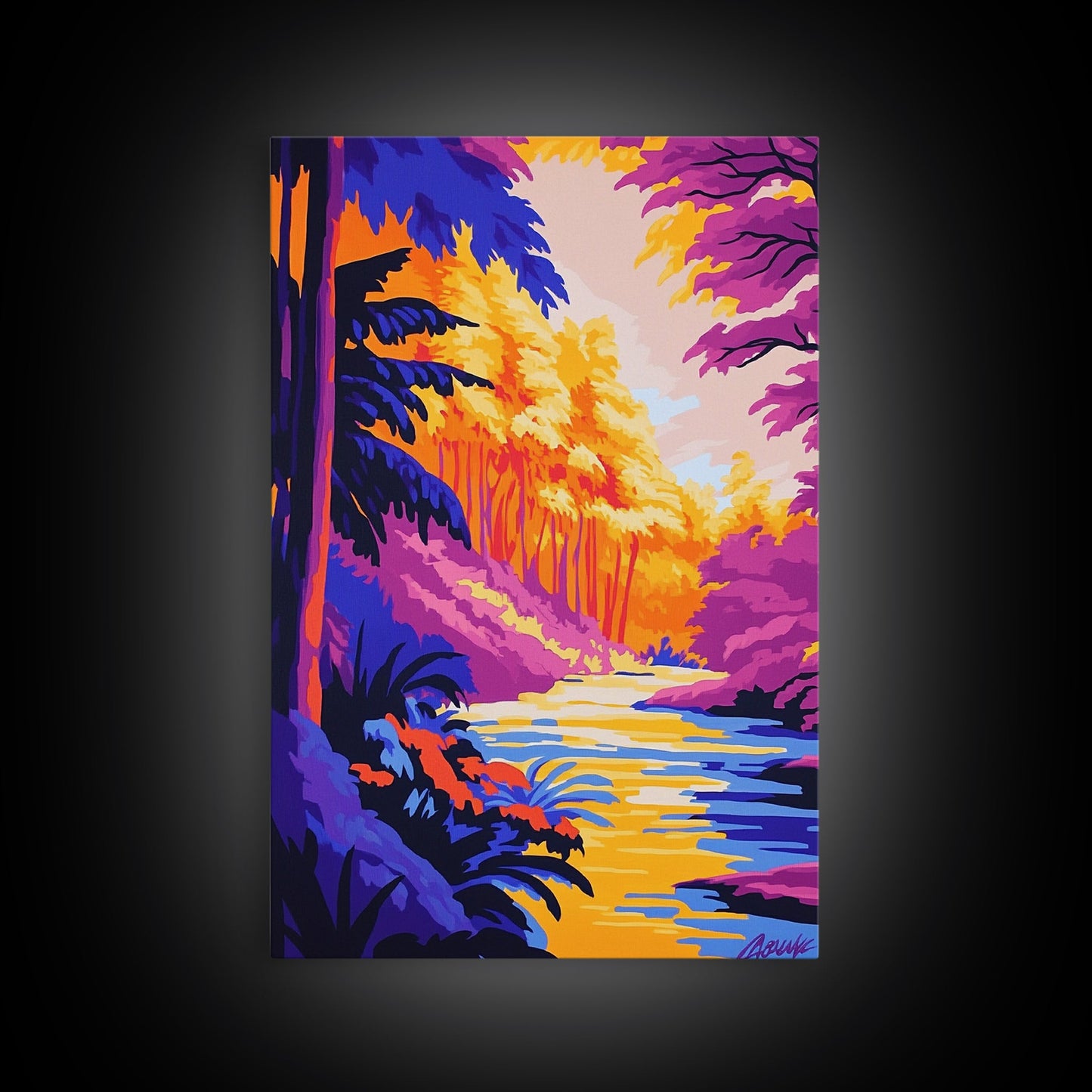 Enchanted River, Fantasy Landscape, Bright Colors, Nature Inspired, Canvas Print, Mystical Forest Art, Living Room Wall Art