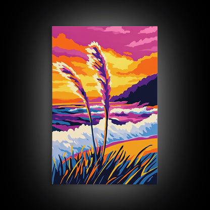 Coastal, Waves, Beach, Ocean, Framed Canvas Print, Vibrant Beach Art, Tropical Wall Decor, Living Room Art, Colorful Nautical Painting