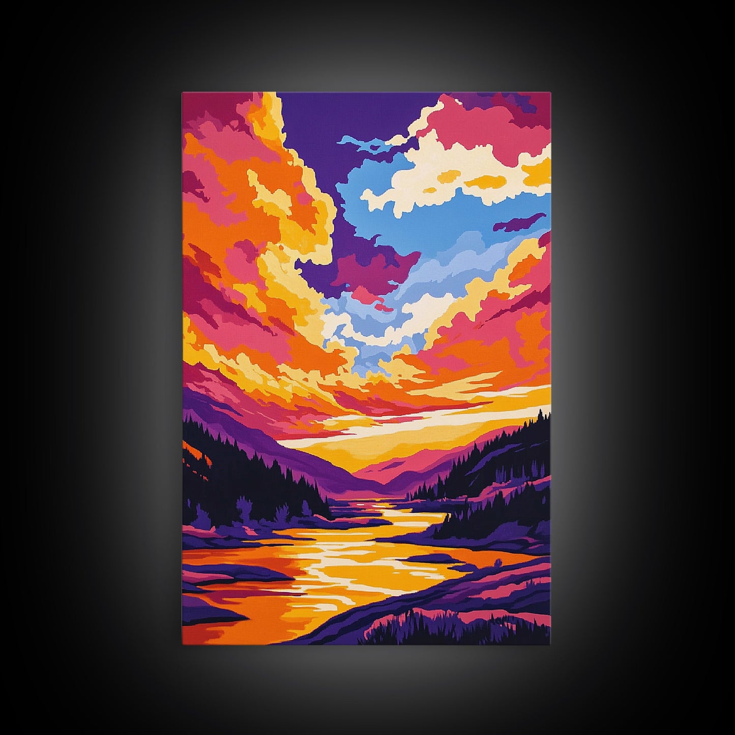 Alpine Reflection, Mountain Lake, Vibrant Wilderness, Canvas Print, Cabin Decor, Nature Painting, Sunset Colors, Adventure Art