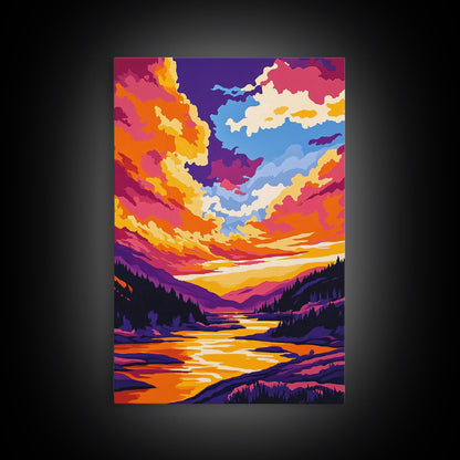 Alpine Reflection, Mountain Lake, Vibrant Wilderness, Canvas Print, Cabin Decor, Nature Painting, Sunset Colors, Adventure Art