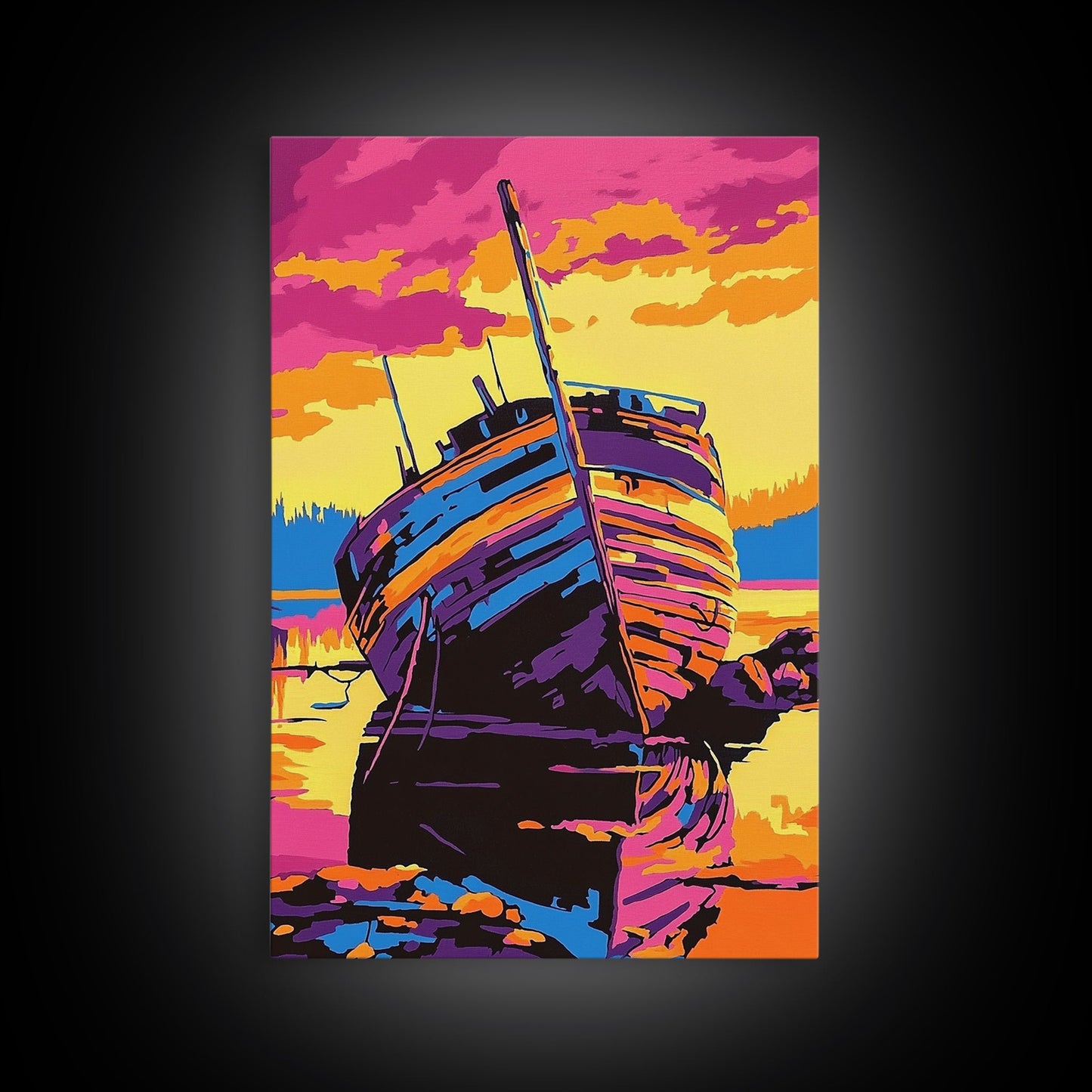 Shipwreck, Abandoned, Sunset, Canvas Print, Nautical Wall Art, Coastal Home Decor, Weathered Beauty, Beach House, Maritime Aesthetic