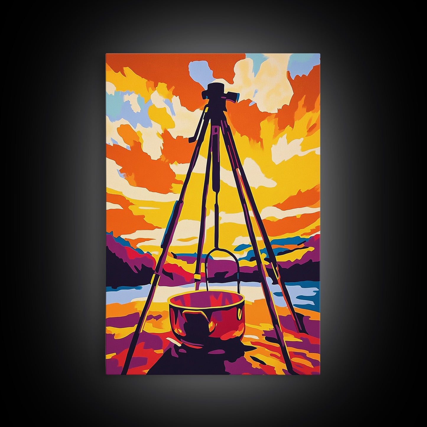 Camping Scene, Outdoor Cooking, Rustic Wall Art, Adventure Home Decor, Wilderness Aesthetic, Nature Inspired, Framed Canvas Print