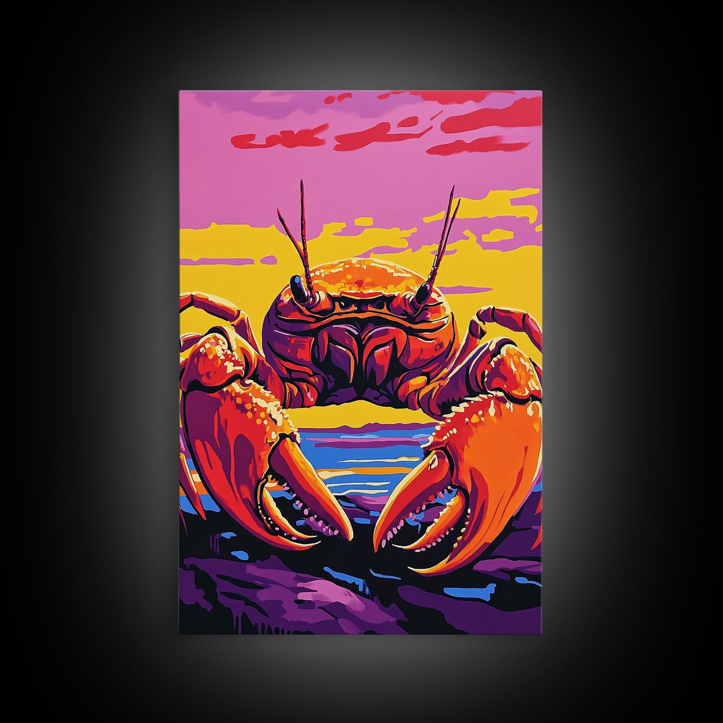 Crab Painting, Colorful Coastal Wall Art, Nautical Kitchen Canvas Print, Beach House Decor, Ocean Theme Wall Art, Vibrant Seafood Art
