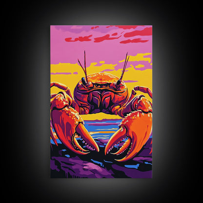 Crab Painting, Colorful Coastal Wall Art, Nautical Kitchen Canvas Print, Beach House Decor, Ocean Theme Wall Art, Vibrant Seafood Art