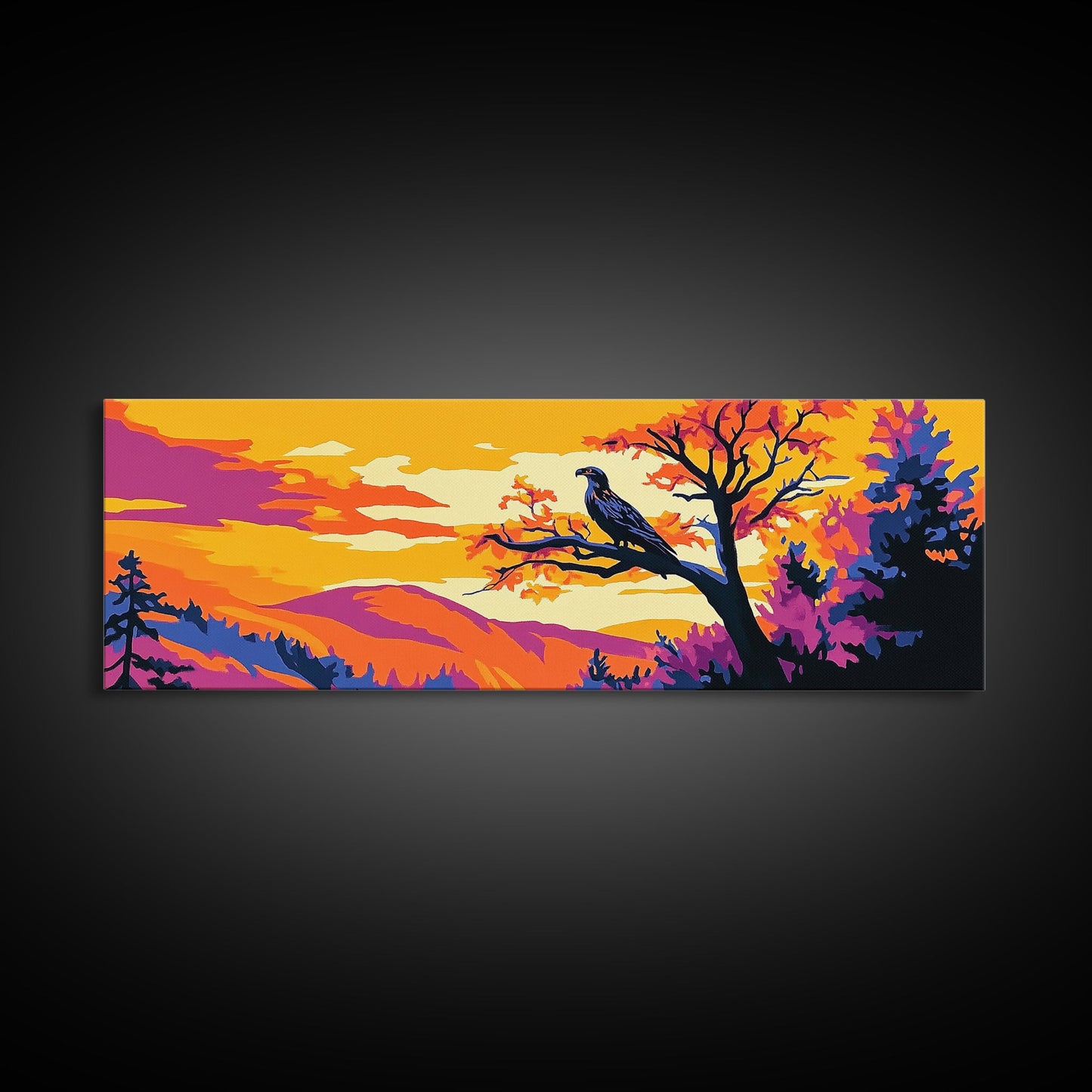 Majestic Eagle, Autumn Tree Wall Art, Wildlife Nature Print, Mountain Wall Decor, Framed Canvas Print, Living Room Art, Boho