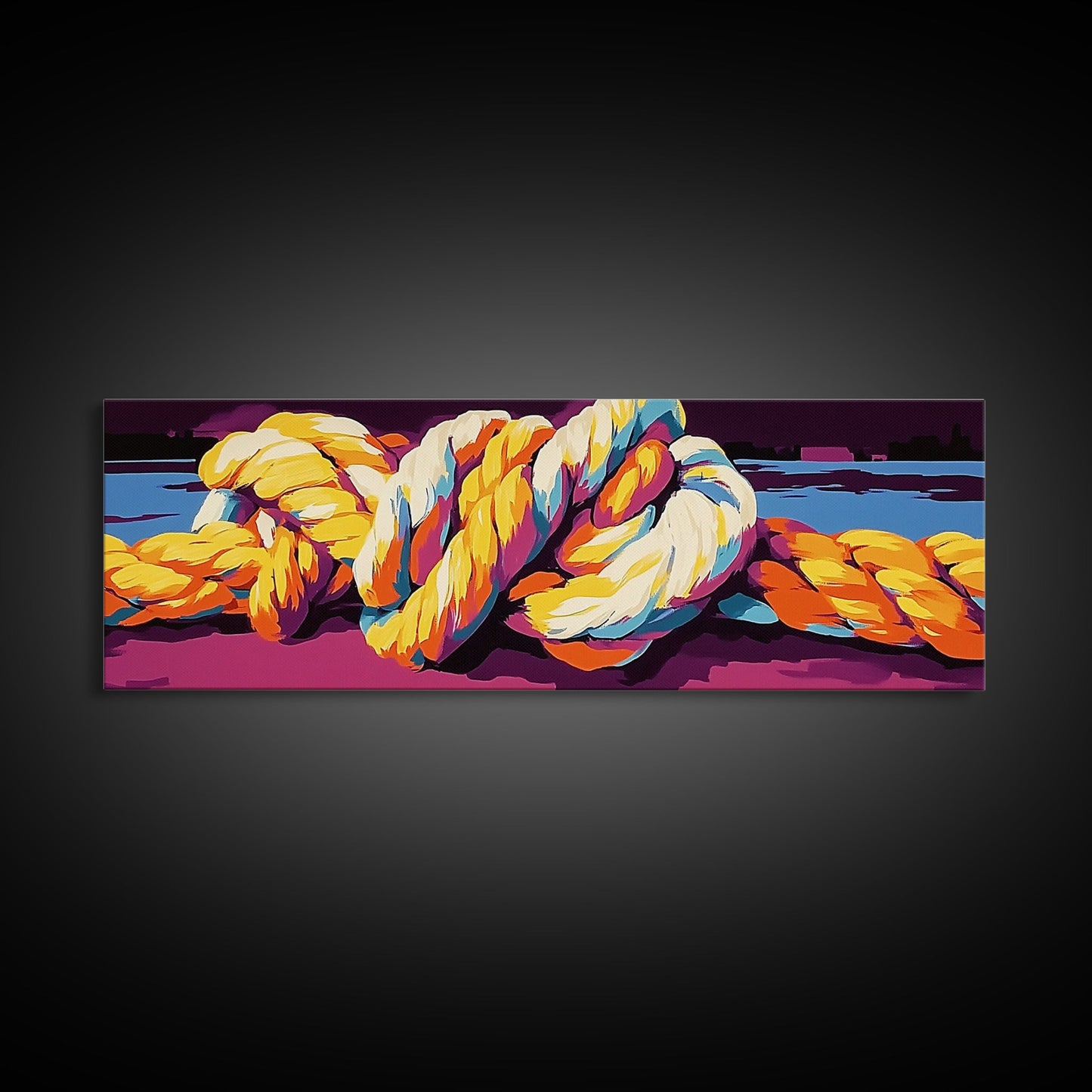 Nautical Rope, Ocean Harbor, Coastal Decor, Maritime Wall Art, Framed Canvas Print, Living Room, Beach House Artwork, Bold Nautical Art