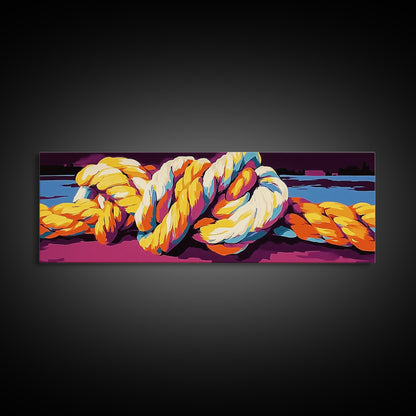 Nautical Rope, Ocean Harbor, Coastal Decor, Maritime Wall Art, Framed Canvas Print, Living Room, Beach House Artwork, Bold Nautical Art