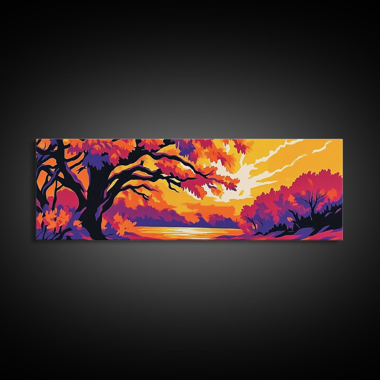 Autumn Tree, Sunset Landscape, Framed Canvas Print, Vibrant Wall Art, Fall Home Decor, Boho Art, Living Room Artwork, Nature Painting
