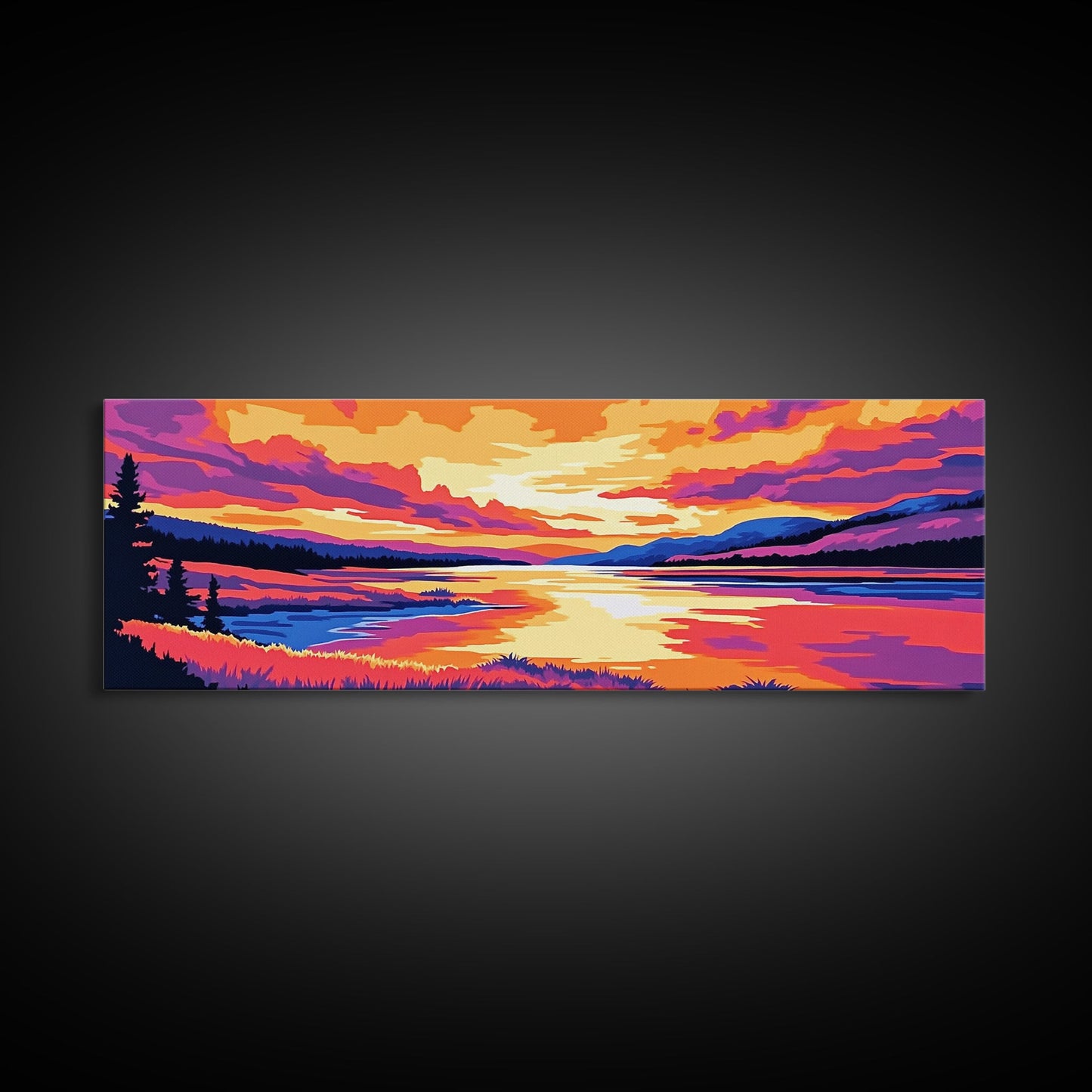 Serene River, Sunset Reflection, Vibrant Scenery, Peaceful Escape, Canvas Print, Nature Wall Art, Living Room Decor, Rustic Aesthetic