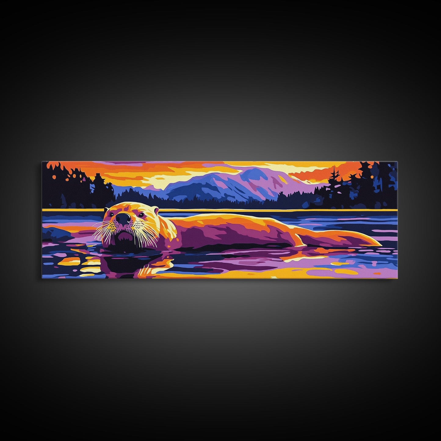 Otter Painting, Wildlife Wall Art, Nature Print, Framed Canvas Print, Rustic Home Decor, Colorful Animal Art, Boho Art, Fall Vibes