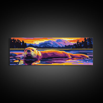 Otter Painting, Wildlife Wall Art, Nature Print, Framed Canvas Print, Rustic Home Decor, Colorful Animal Art, Boho Art, Fall Vibes