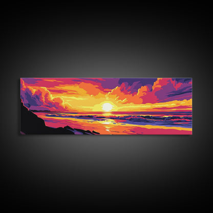 Beach Sunset, Tropical Wall Art, Coastal Landscape, Ocean View, Canvas Print, Bold Colors, Serene Living Room Decor, Summer Escape