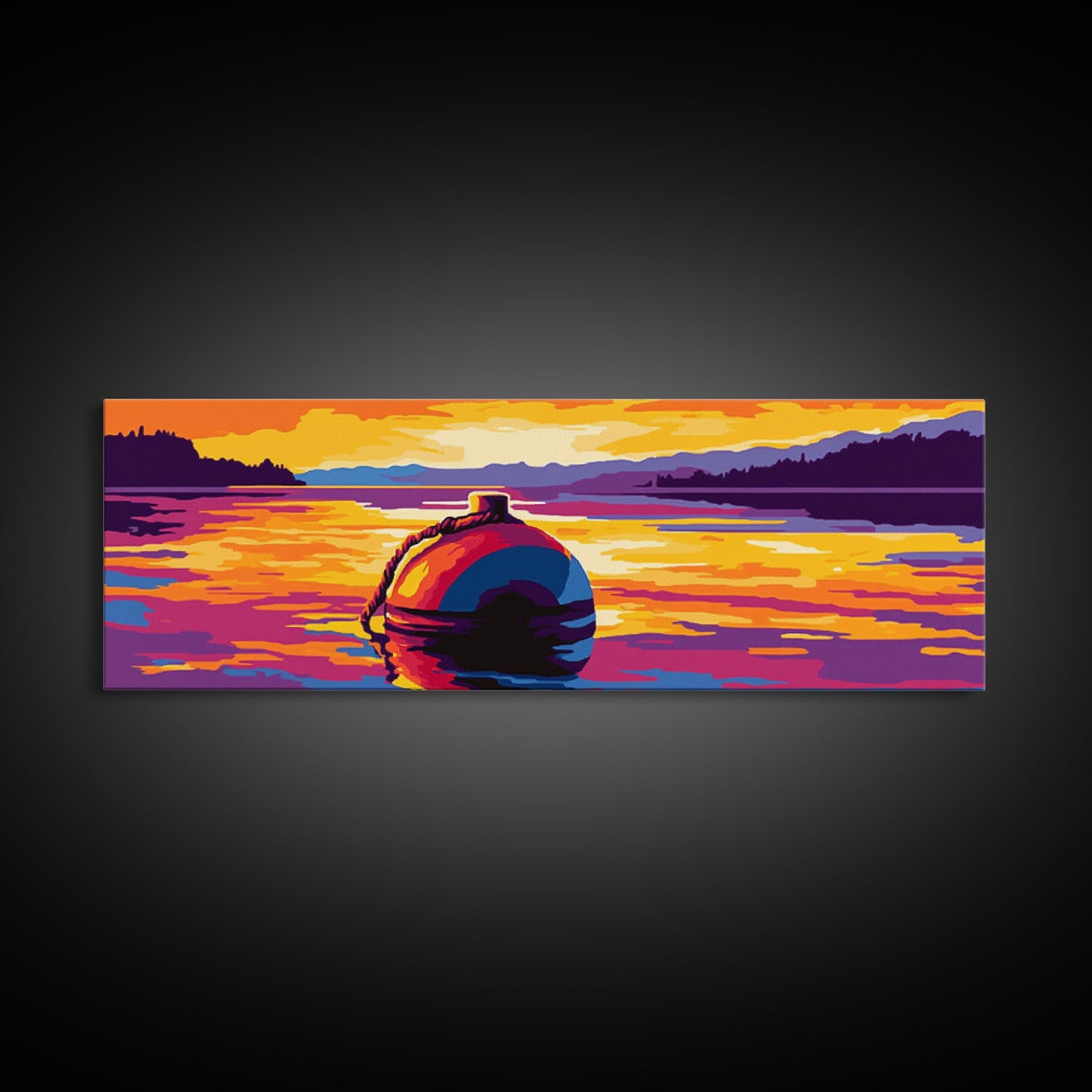 Floating Buoy, Lake Scene, Nautical Wall Art, Vibrant Water Reflection, Framed Canvas Print, Rustic Cabin Decor, Bold Seascape Art