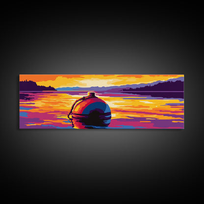 Floating Buoy, Lake Scene, Nautical Wall Art, Vibrant Water Reflection, Framed Canvas Print, Rustic Cabin Decor, Bold Seascape Art