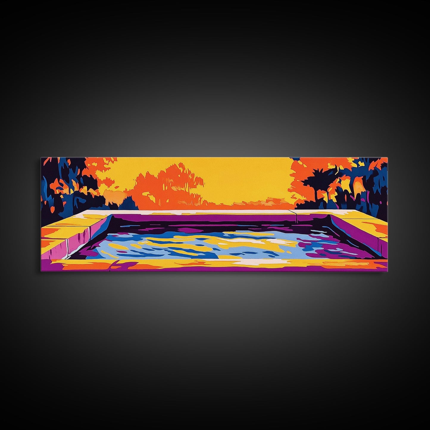 Modern Pool, Abstract Water, Canvas Print, Artistic Landscape, Sunset Glow, Vibrant Home Decor, Unique Wall Art, Office Decoration