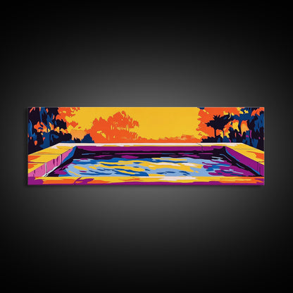 Modern Pool, Abstract Water, Canvas Print, Artistic Landscape, Sunset Glow, Vibrant Home Decor, Unique Wall Art, Office Decoration