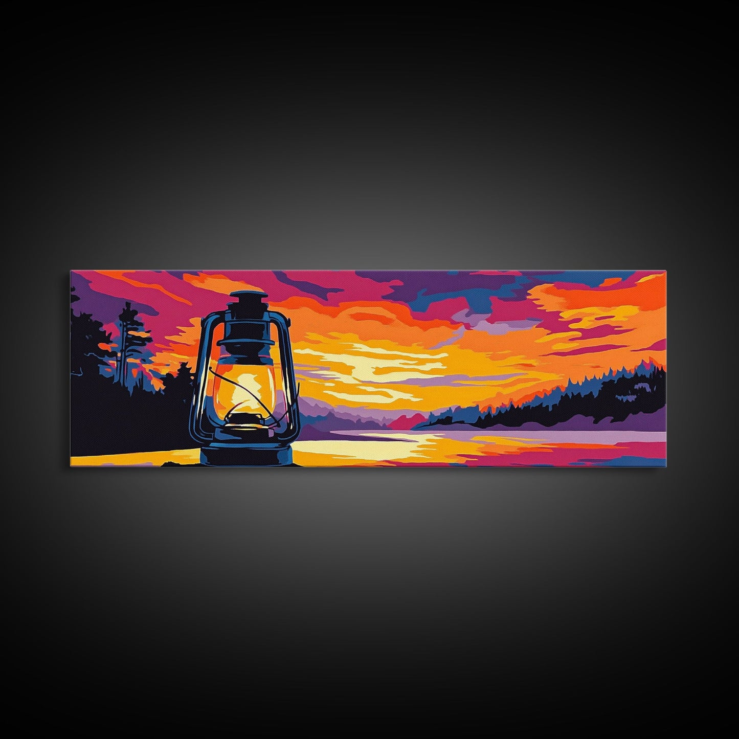 Lantern Glow, Sunset Reflection, Warm Fall Colors, Canvas Print, Cozy Living Room Art, Rustic Nature Decor, Cabin Ambiance, Vibrant Art