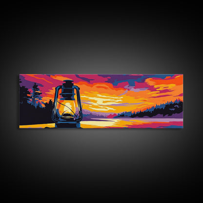 Lantern Glow, Sunset Reflection, Warm Fall Colors, Canvas Print, Cozy Living Room Art, Rustic Nature Decor, Cabin Ambiance, Vibrant Art