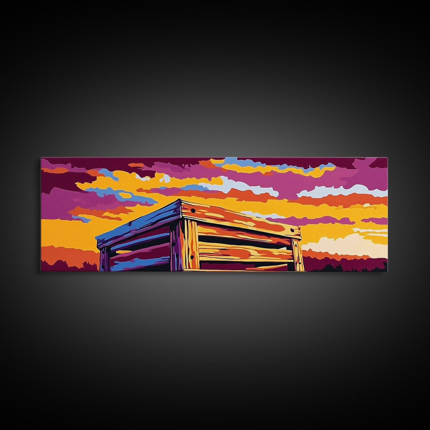 Wooden Box, Country Sunset, Canvas Print, Farmhouse Wall Art, Autumn Decor, Rustic Landscape Art, Warm Tones, Nature Wall Art