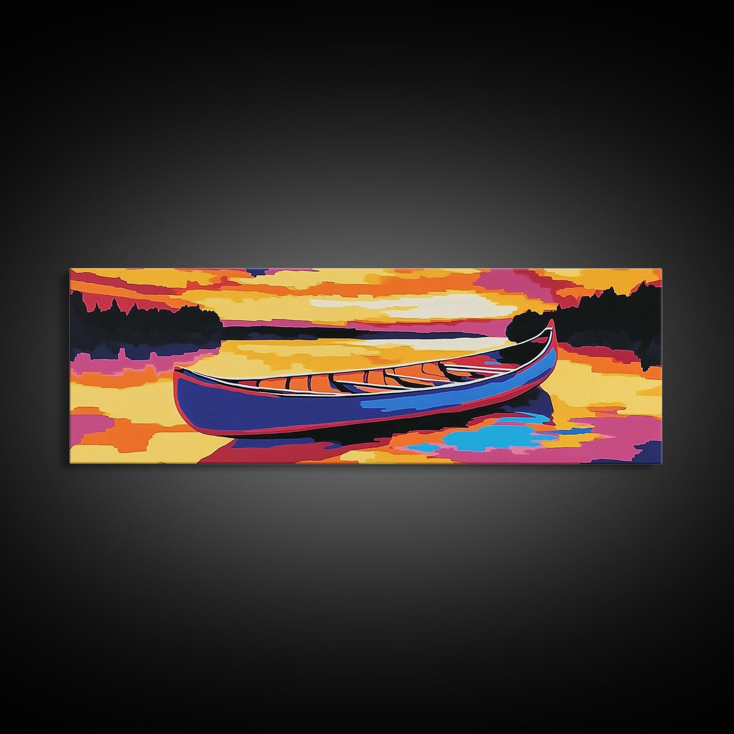 Canoe, Sunset, Water, Framed Canvas Print, Vibrant Lake Art, Nature Wall Art, Rustic Decor, Adventure Art, Cabin Wall Art, Autumn Artwork