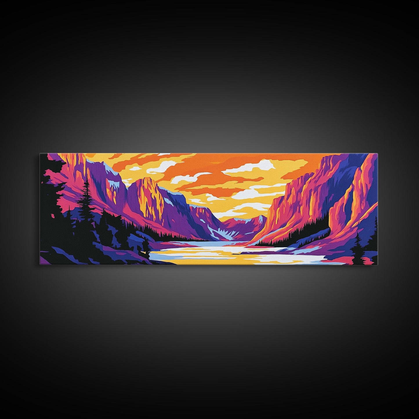 Mountain, Valley, Sunset, Framed Canvas Print, Bold Landscape Art, Nature Scene, Cabin Decor, Warm Tones, Rustic Wall Art, Adventure Art