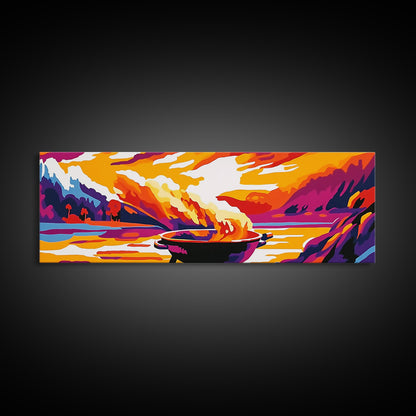 Campfire, Mountain Sunset, Wilderness Art, Canvas Print, Outdoor Enthusiast Gift, Rustic Decor, Living Room Wall Art, Warm Tones