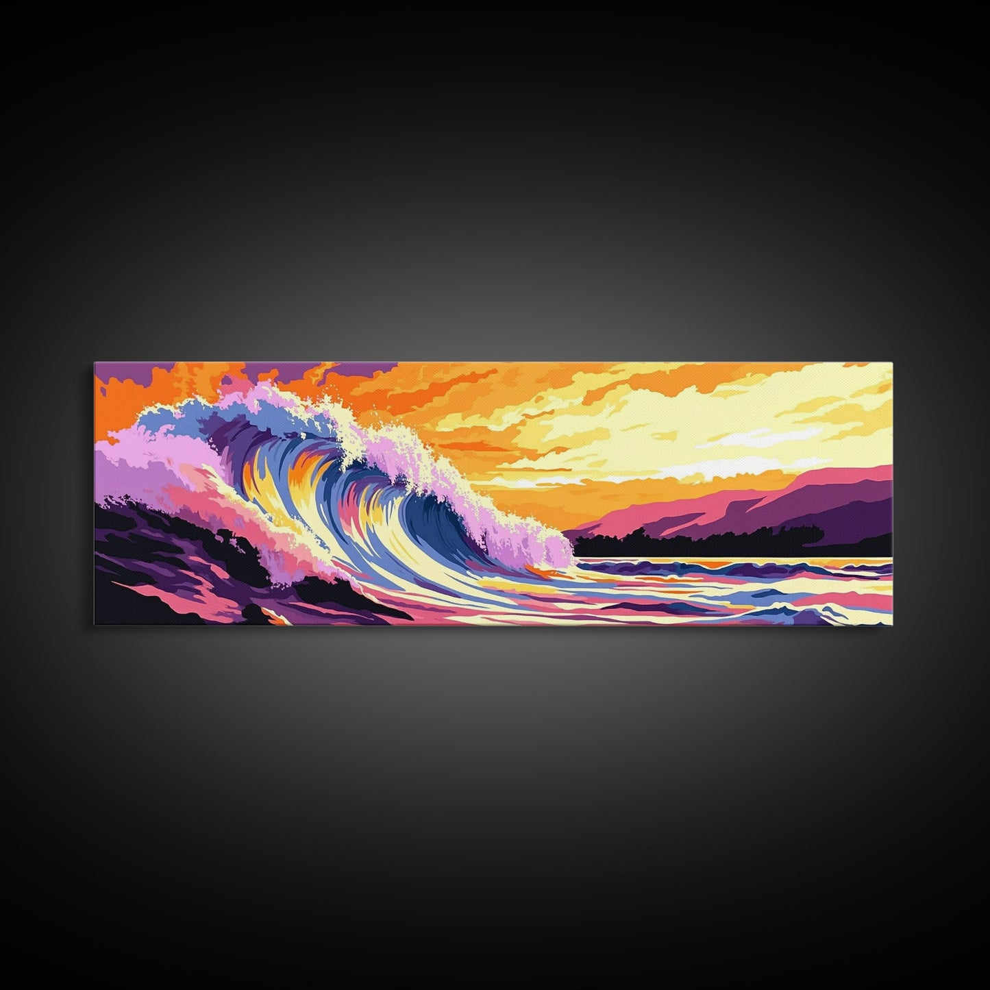 Ocean Wave Art, Beach Sunset Wall Art, Coastal Decor, Surfer Aesthetic, Vibrant Seascape, Large Wall Art, Living Room Art, Canvas Print